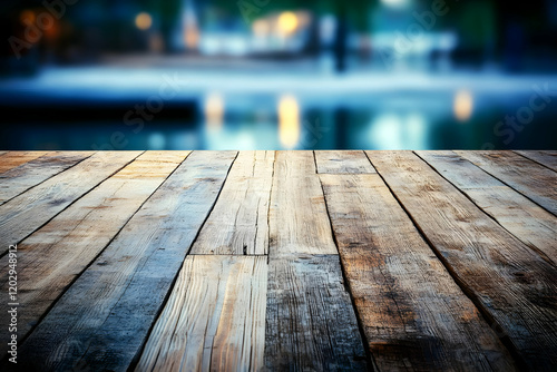 Empty Wooden Table Top with...