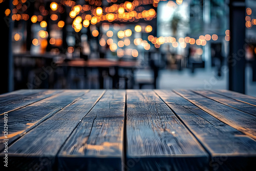 Empty Wooden Table Top with...