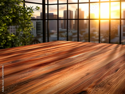 Empty Wooden Table Top with...