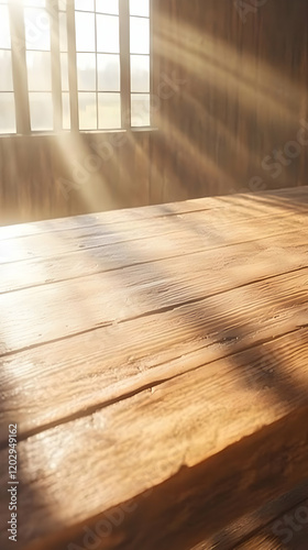 Empty Wooden Table Top with...