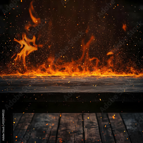 Fire flames and sparks rise...