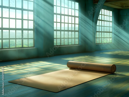 Yoga Mat Unrolled in an Emp...