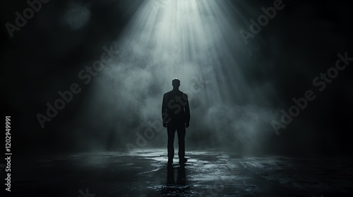Solitary Figure in a Beam of Light: A Dramatic Silhouette