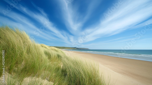 Tropical Sandy Beach with Soft Blue Ocean Waves and Clear Water