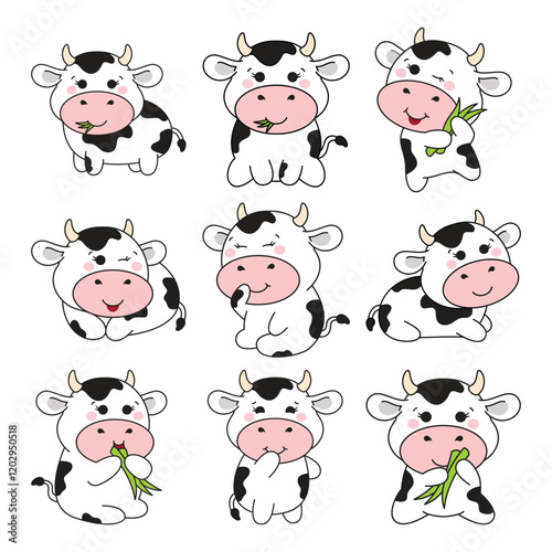 Set of cute cow vector