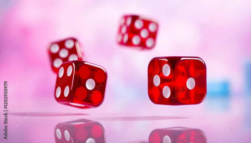 Vibrant Translucent Dice Hovering Over a Reflective Surface: A Thrilling Urban Gaming Night Vibrant Translucent Dice Hovering Over a Reflective Surface: A Thrilling Urban Gaming Night