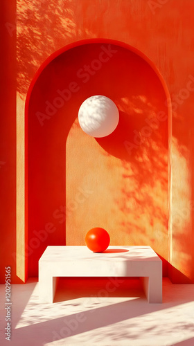 3D Podium with Orange Spher...