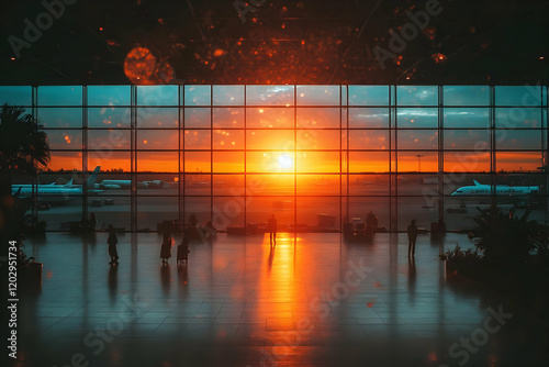 Airport Terminal at Sunset:...
