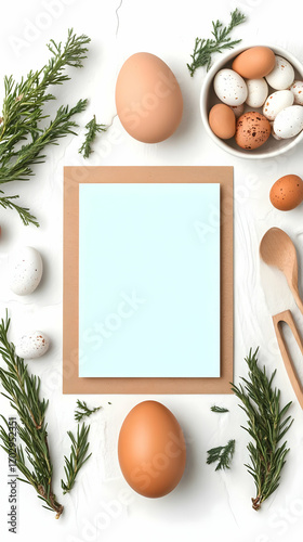 Eggs and Herbs Frame a Blan...