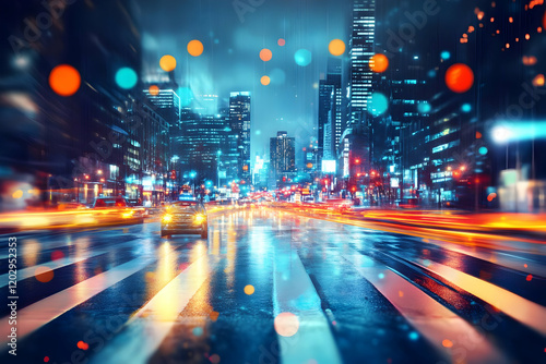 Rainy Night City Street wit...