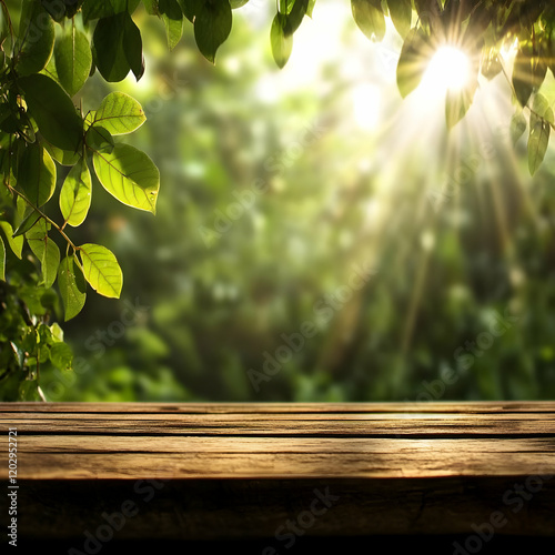 Empty wooden table showcase...