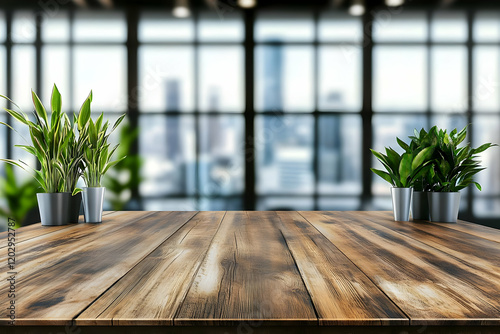Empty Wooden Table with Pot...