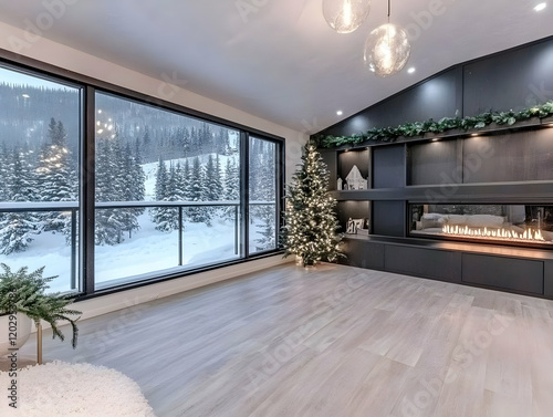 Cozy Living Room with Snowy...