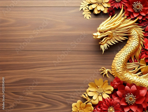 Golden Dragon Statue with R...