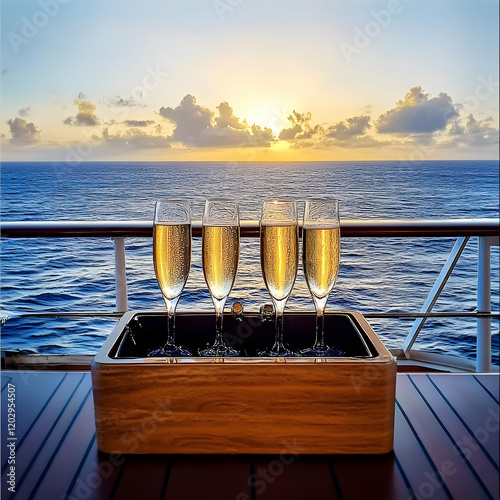 Four Champagne Flutes Sit o...