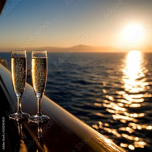 Two Champagne Flutes Sparkl...