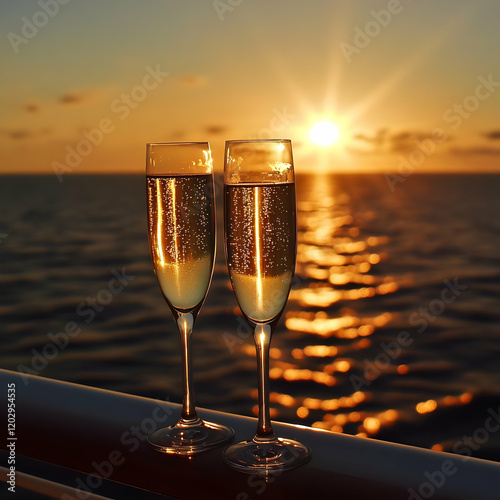 Two Champagne Flutes Sparkl...