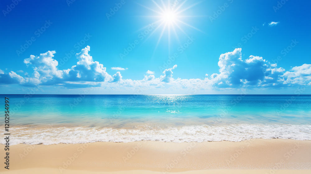 Obraz premium Tropical Sandy Beach with Soft Blue Ocean Waves and Clear Water