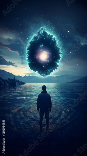 Man Stands in Water Gazing ...