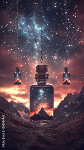 Three Glass Bottles Hanging...