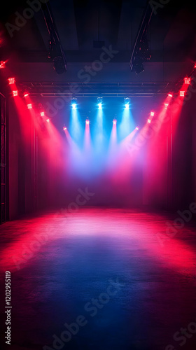 Empty Stage with Blue and R...