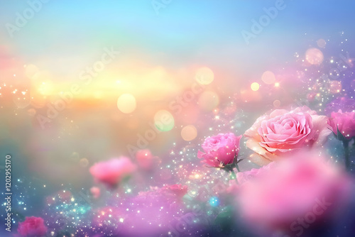 Pink roses bloom softly in ...