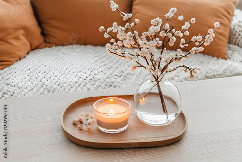 Lit Candle and Dried Flower...
