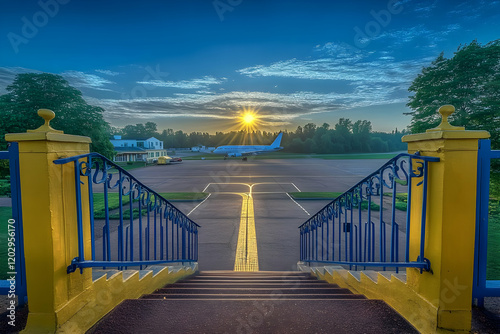 Sunrise over an airplane on...