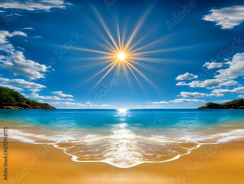 Tropical beach with golden ...