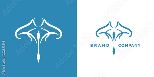  simple stingray line icon logo vector design, modern logo pictogram design of manta ray fish