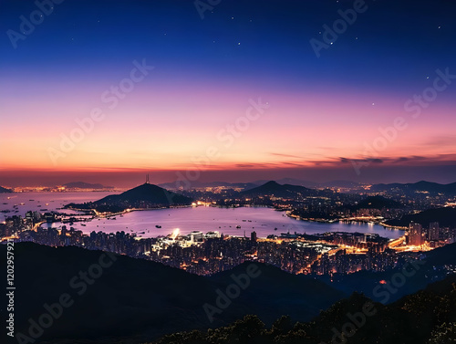 Coastal Cityscape Illuminat...