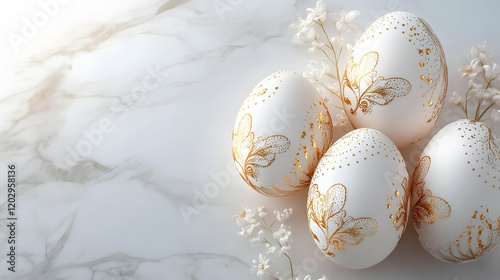 Elegant white Easter eggs w...