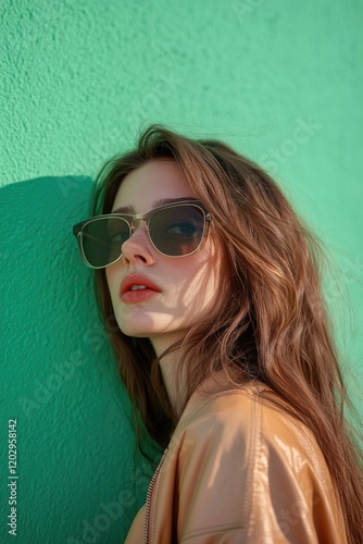 Wallpaper Mural Woman Leaning Against Green Wall Torontodigital.ca