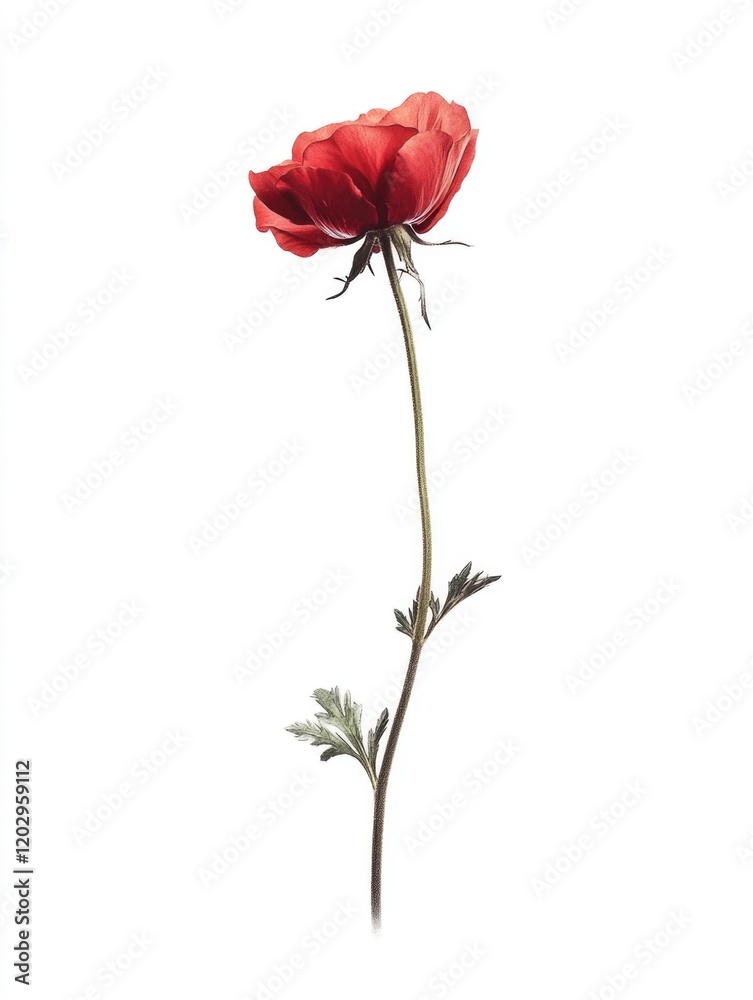 Single Red Flower on White Background Single Red Flower on White Background