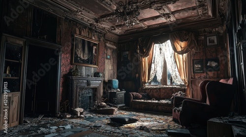 Abandoned decadent house interior slung derelict forsaken outcast photo