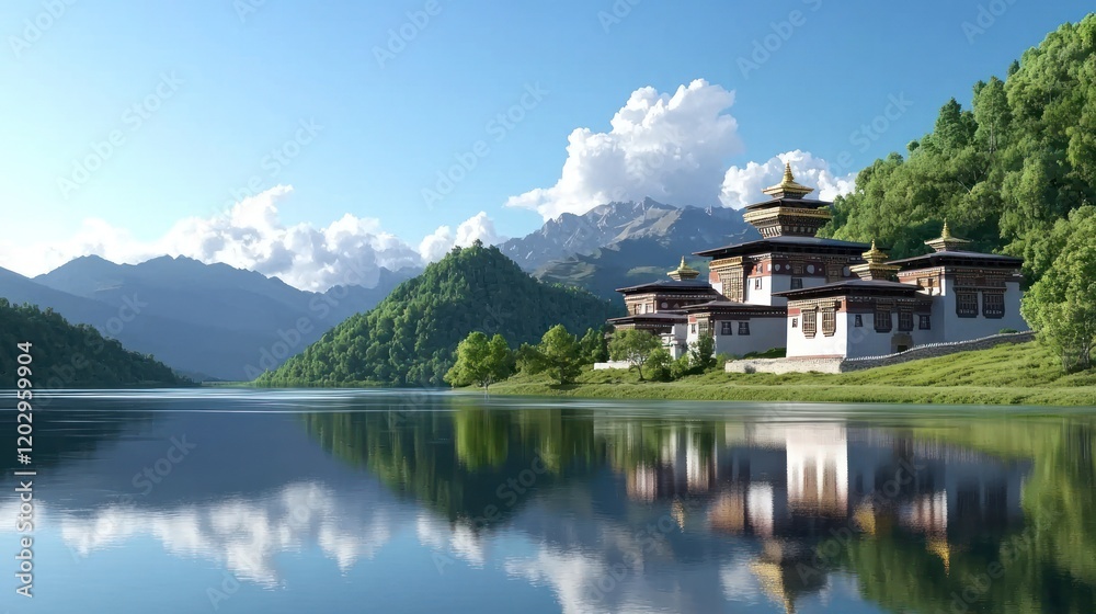 Obraz premium Mountain Temple Lake Reflection