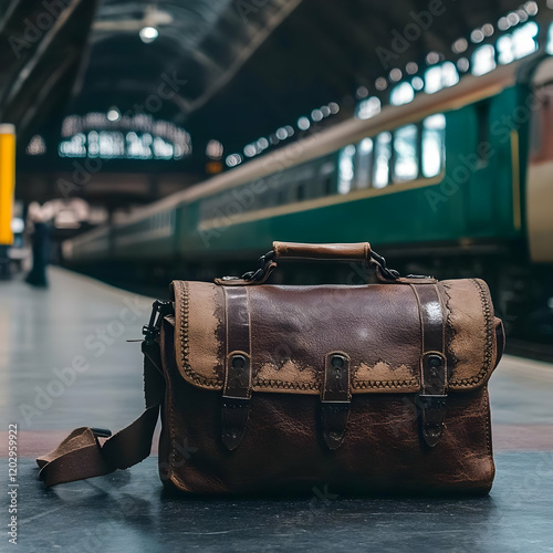 Vintage Leather Bag Sits on...