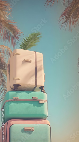 Pastel Suitcases Stacked Un...