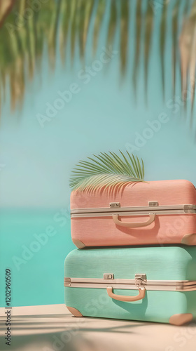 Pastel Suitcases Sit on a B...