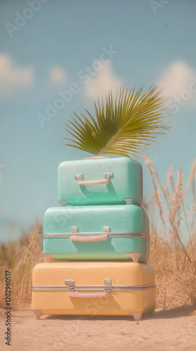 Three Pastel Suitcases Stac...