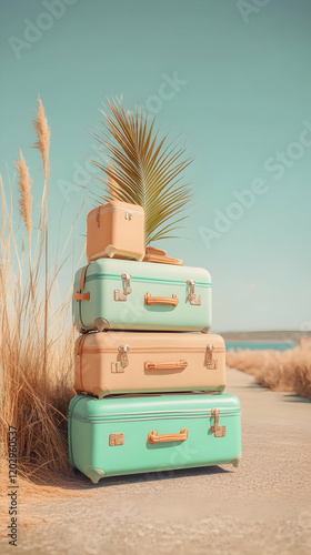 Pastel Suitcases Stacked on...