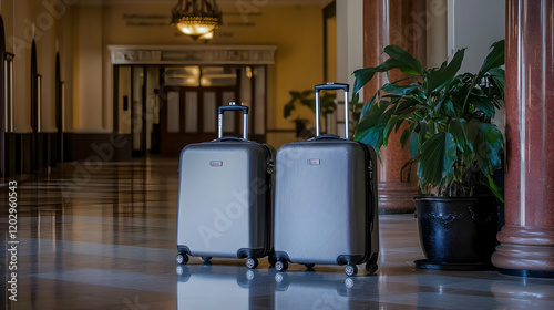 Two Silver Suitcases Stand ...