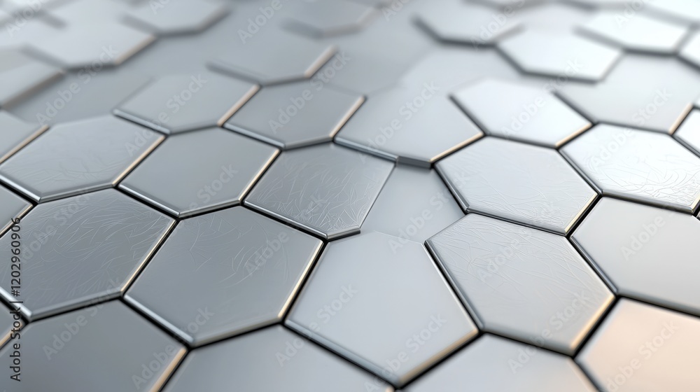 Complexity geometry and detailed, A close-up view of a hexagonal pattern with a metallic finish, showcasing geometric shapes and reflective surfaces. Complexity geometry and detailed, A close-up view of a hexagonal pattern with a metallic finish, showcasing geometric shapes and reflective surfaces.