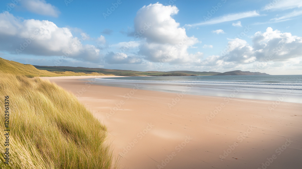Obraz premium Tropical Sandy Beach with Soft Blue Ocean Waves and Clear Water