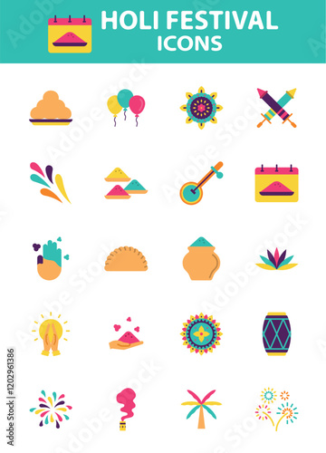 set of holi festival icons