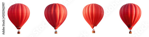 Majestic red and orange hot air balloons soaring high in a serene summer sky landscape creating a breathtaking and aerial scene filled with a sense of adventure freedom and tranquility