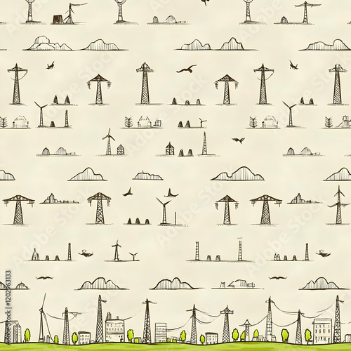 Hand-Drawn Cityscape with P...