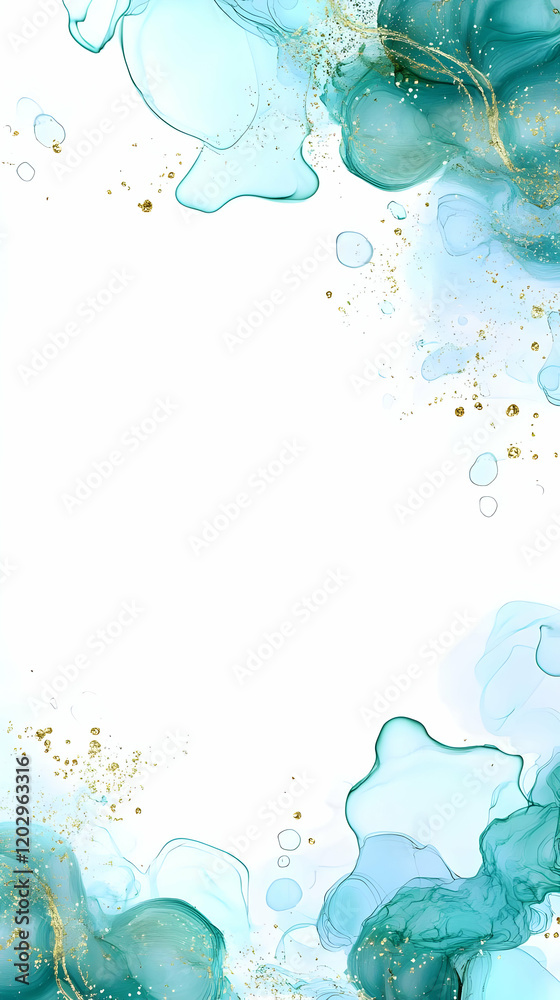 Abstract Teal and Gold Alcohol Ink Background with Elegant Flowing Design Abstract Teal and Gold Alcohol Ink Background with Elegant Flowing Design