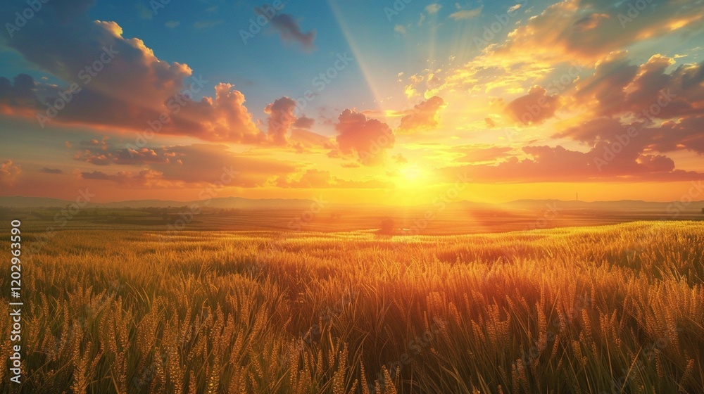 sunset over field sunset over field