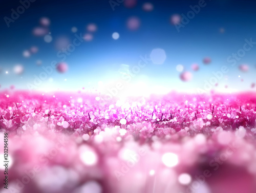 Pink Flower Field with Boke...